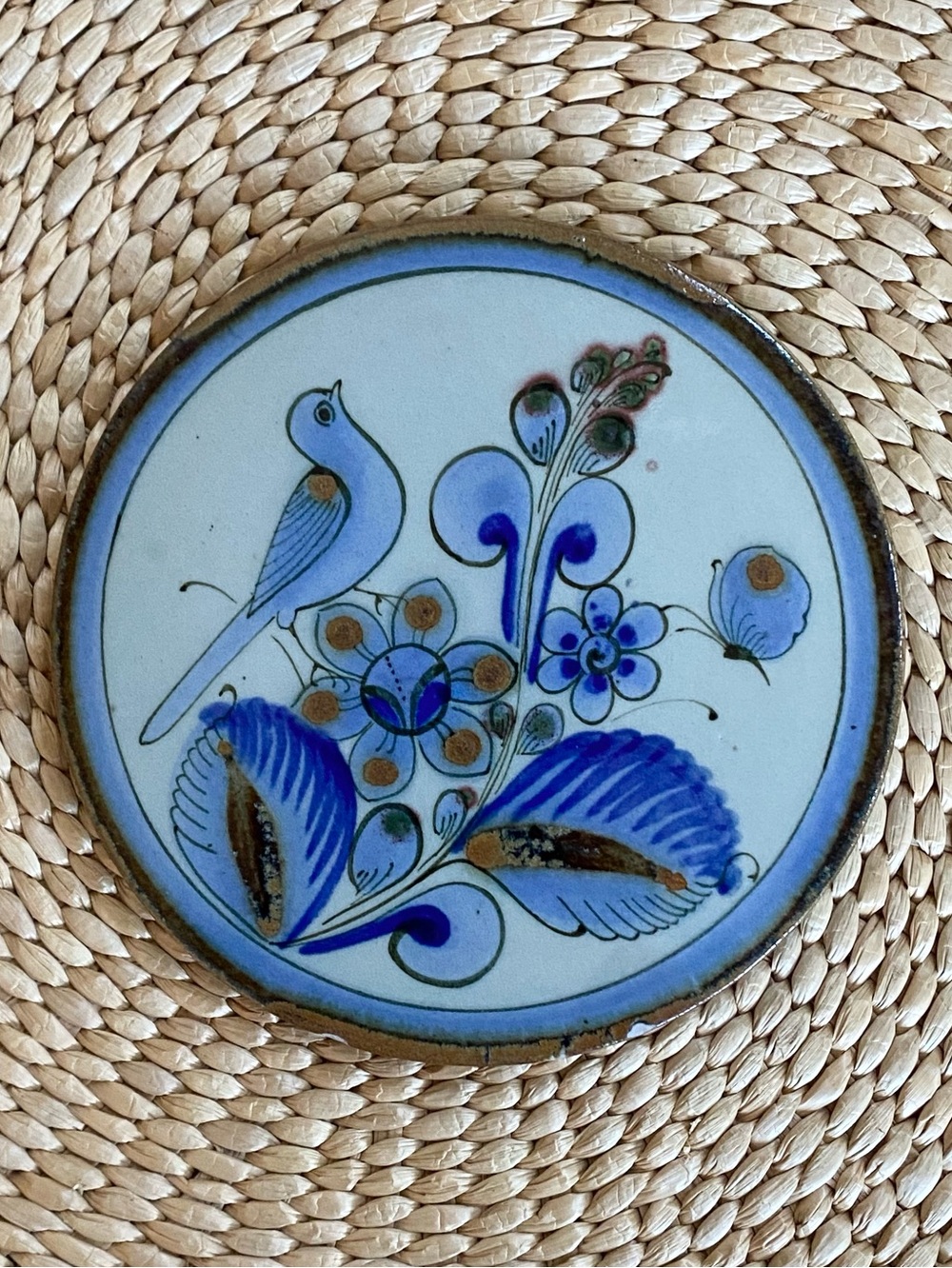 VTG El Palomar Ken Edwards Tonala Bird Flowers Mexican Folk Art Pottery Trivet